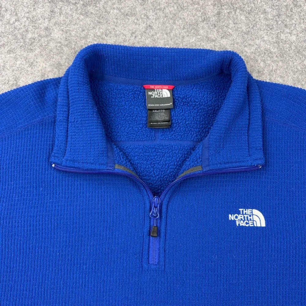 The North Face Fleece Mens 2XL Blue Grid Waffle Knit 1/4 Zip Pullover Outdoor